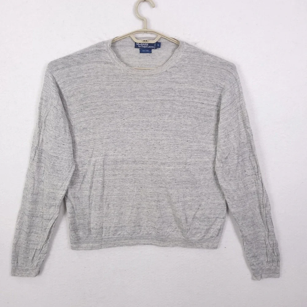 Polo Ralph Lauren Linen Sweater Mens Large Grey Crewneck Long Sleeve Knit